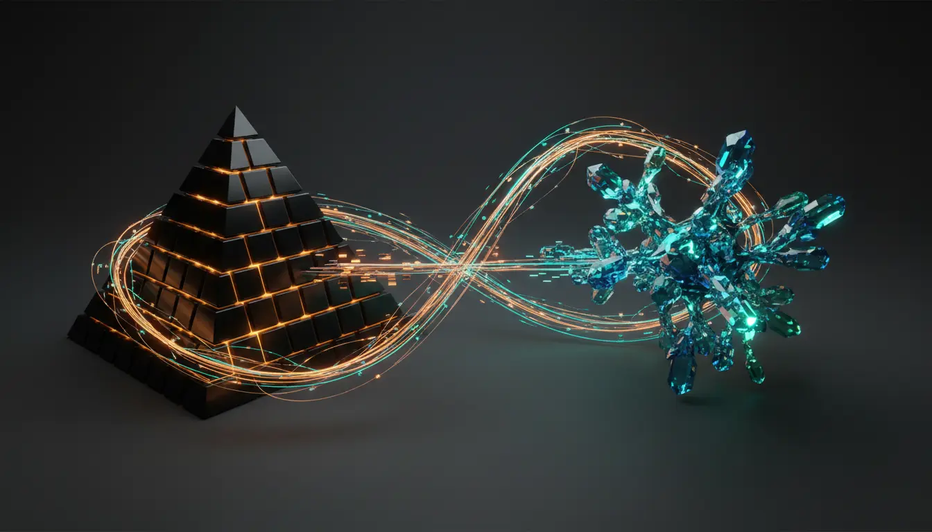 Gemma 4 review illustration showing contrasting AI model architectures and performance flow